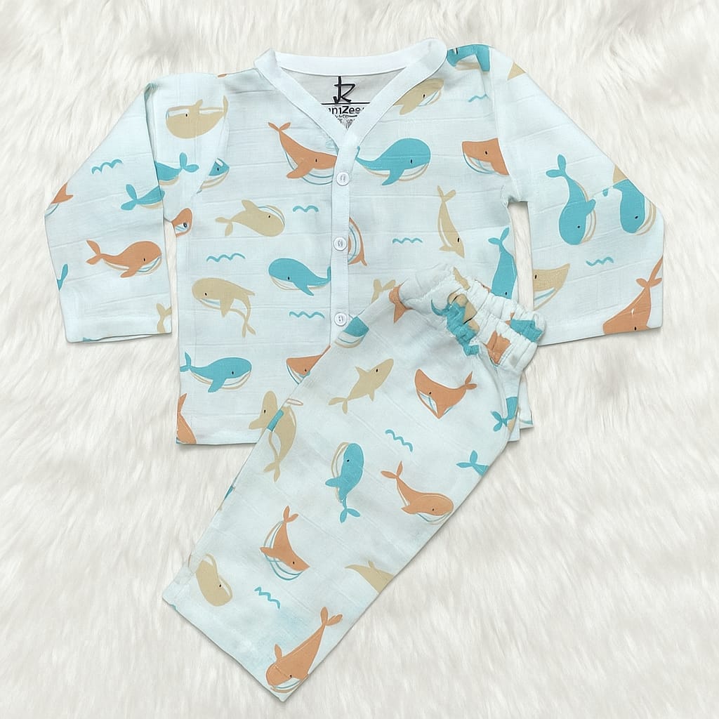 New Born Top & Bottom Wear INFANT NIGHT SUIT Muslin Jabla set